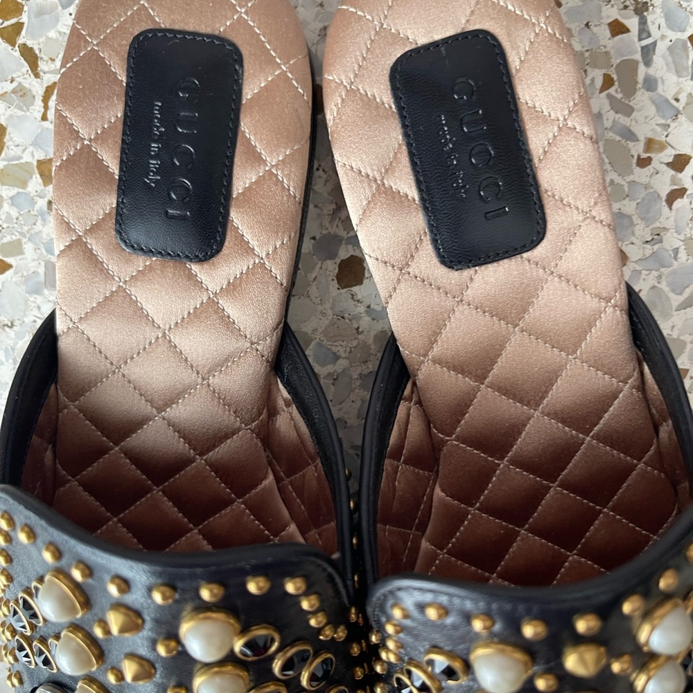 Gucci Princeton Pearl Studded Mules NWT! 37/7 black Horsebit NEVER WORN! Leather - Picture 9 of 9